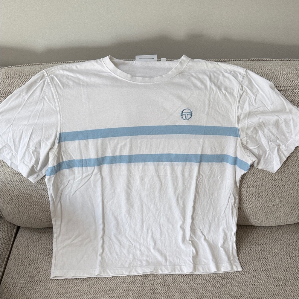 Sergio Tacchini White Tee with Blue Stripes